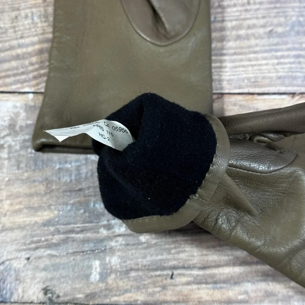 Vintage Aris 115  Brown Leather Gloves Polyester‎ Lined Size 6.5 to Wrist 1960s